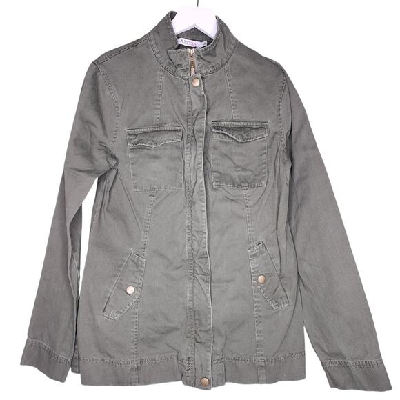 Just Fab Utility Jacket Small Olive Green Full Zip Snap Button Pockets - Picture 1 of 4